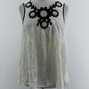 Max Studio White & Black Floral Embroidered Scoop Neck Tank Top Blouse